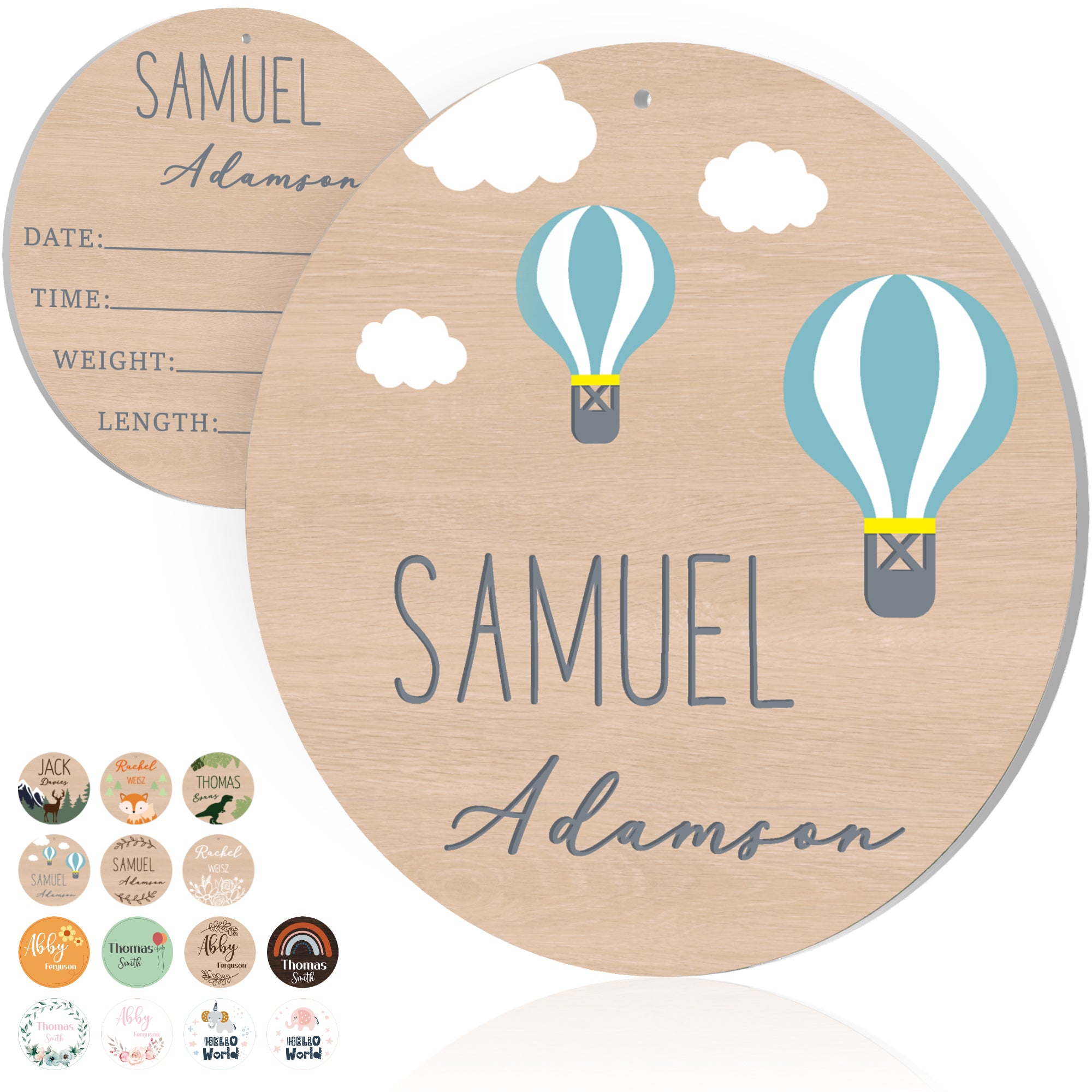 Personalized Newborn Baby Name Sign (Blue Balloon)