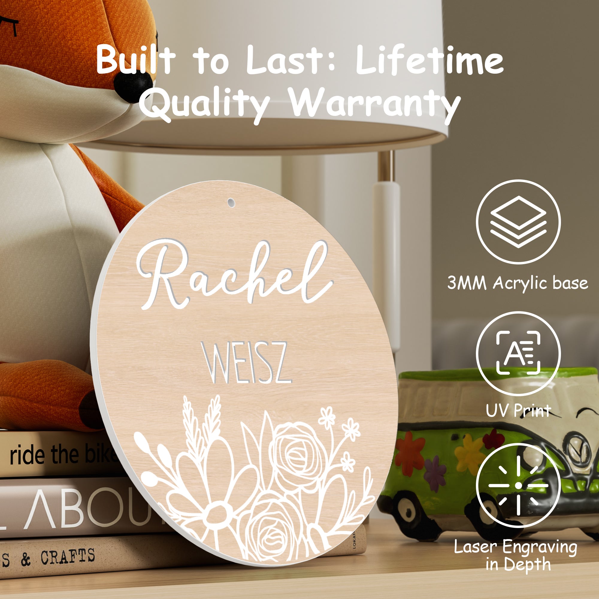 Personalized Newborn Baby Name (White Flowers)