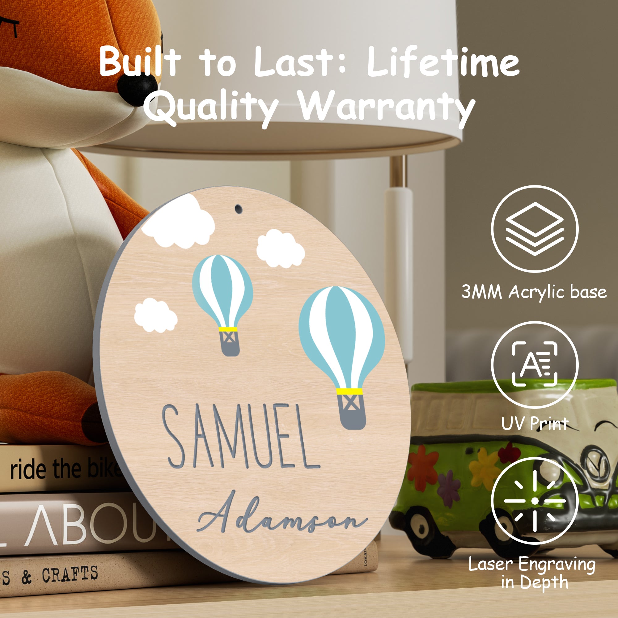 Personalized Newborn Baby Name Sign (Blue Balloon)