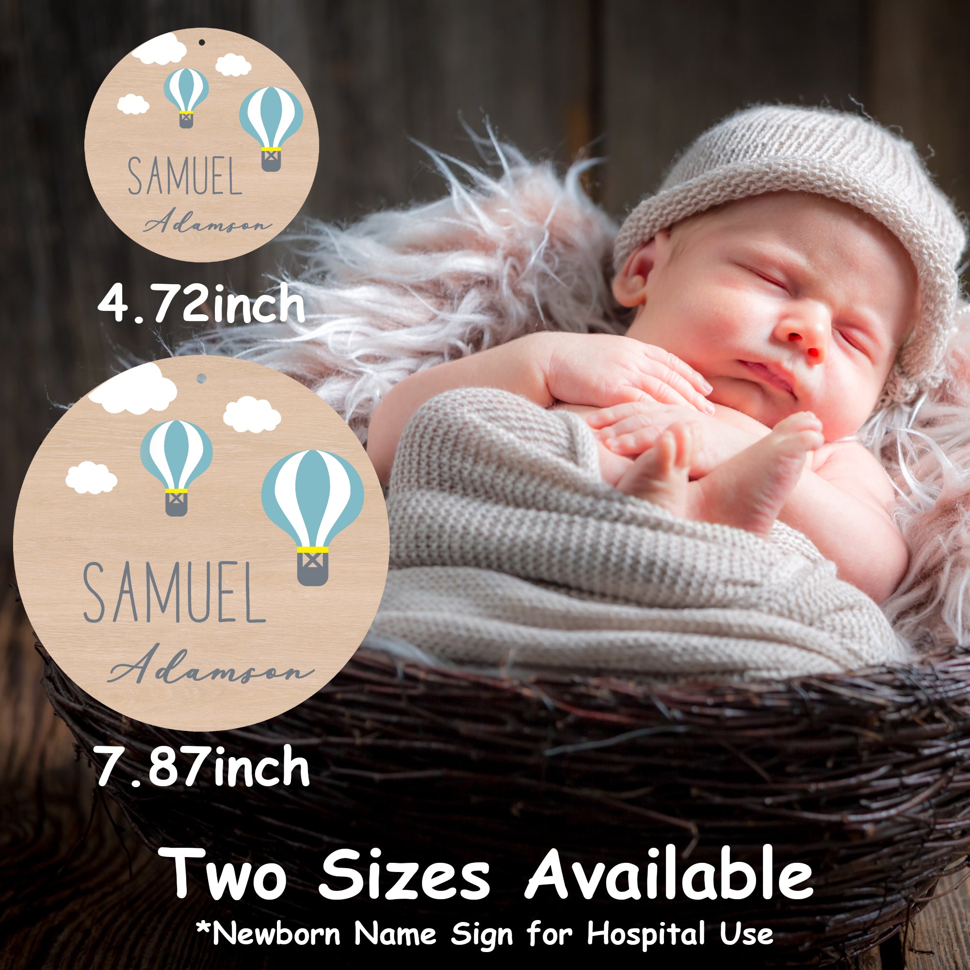 Personalized Newborn Baby Name Sign (Blue Balloon)