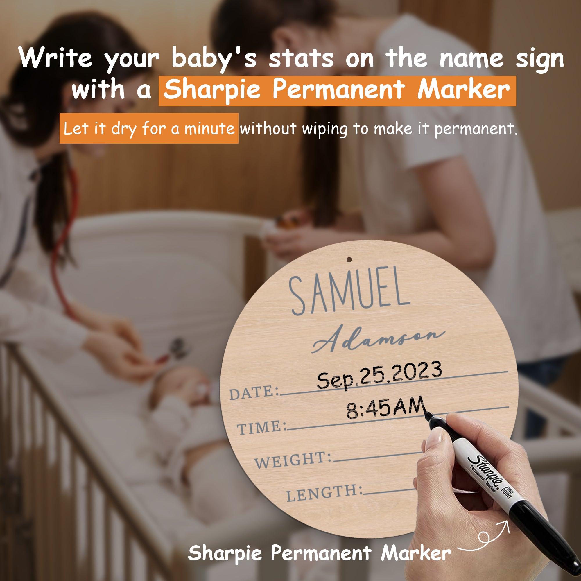 Personalized Newborn Baby Name Sign (Blue Balloon)