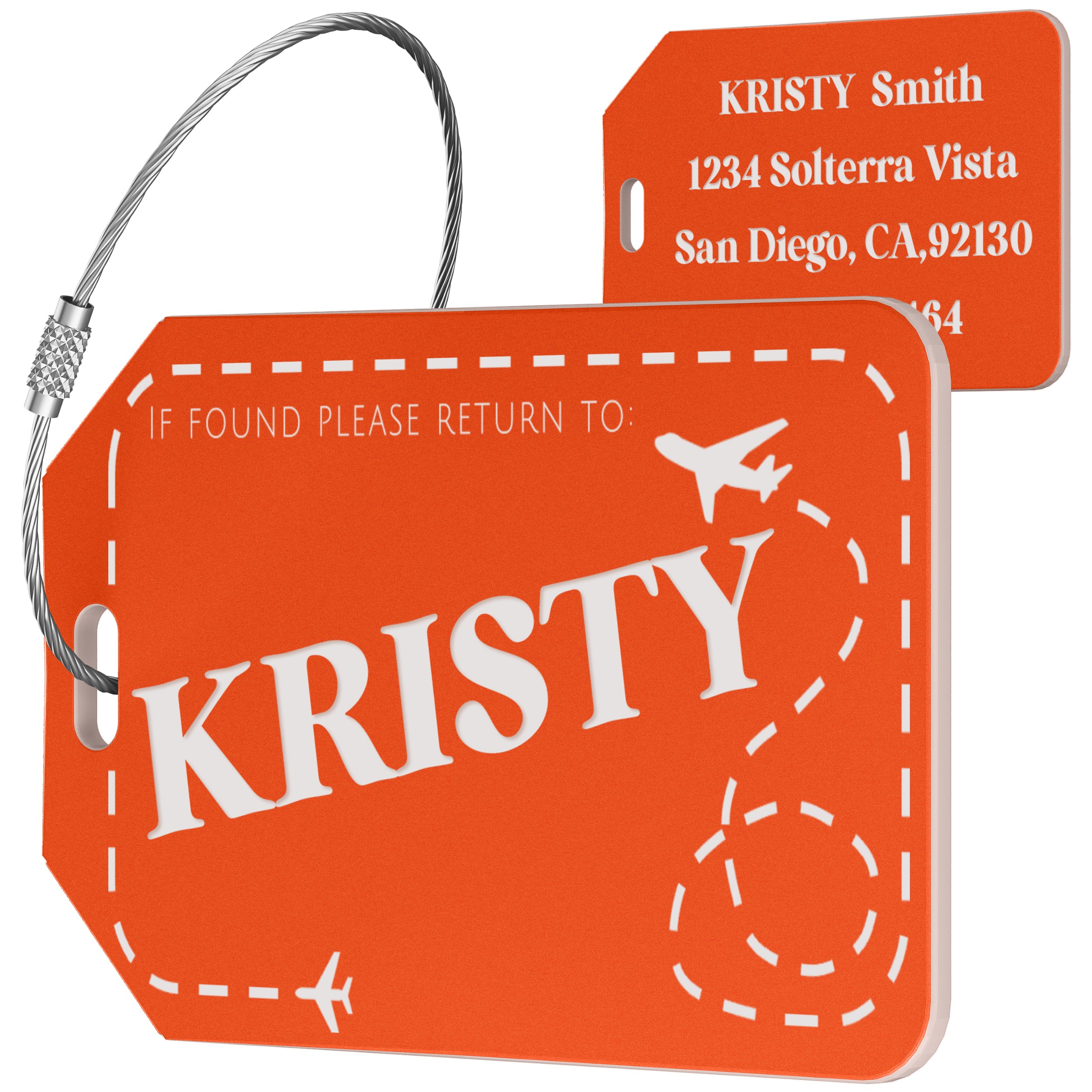 Luggage Tags for Suitcase - Personalized Engraved Acrylic Tag for Airplan Cruise Travel - Custom Name Tags Suitable for Bags and Backpacks 3" Curved Airplane Orange