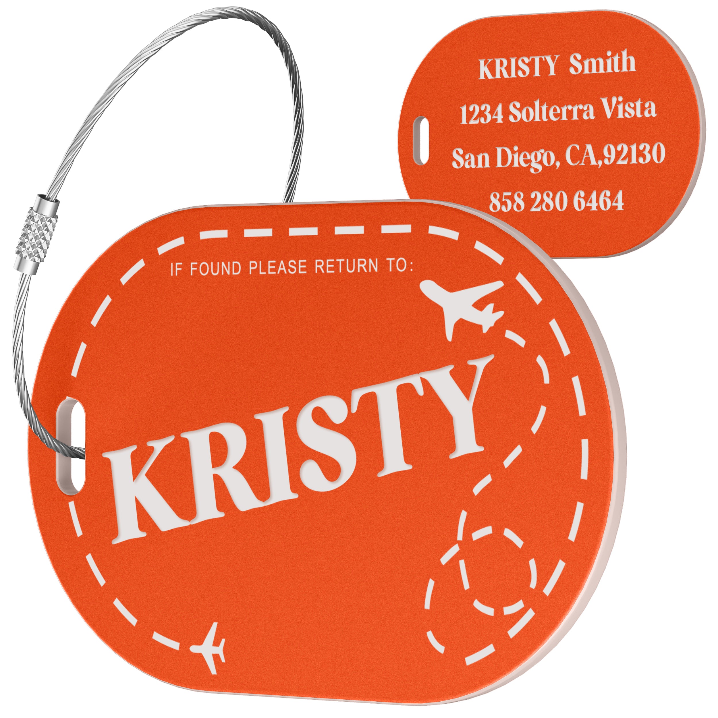 Luggage Tags for Suitcase - Personalized Engraved Acrylic Tag for Airplan Cruise Travel - Custom Name Tags Suitable for Bags and Backpacks 3" Round Airplane Orange