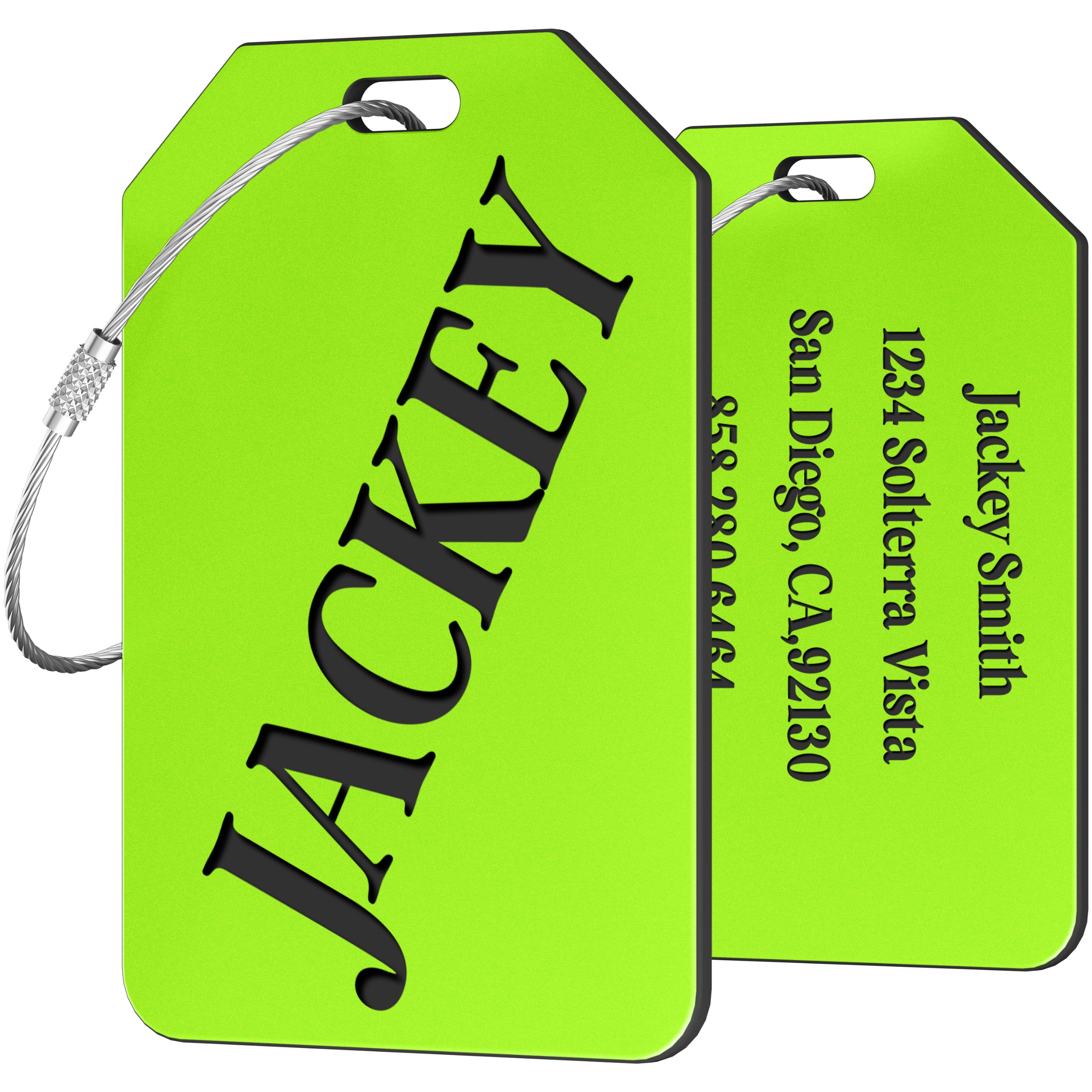 Luggage Tags for Suitcase - Personalized Engraved Acrylic Tag for Airplan Cruise Travel - Custom Name Tags Suitable for Bags and Backpacks 3" Curved Green