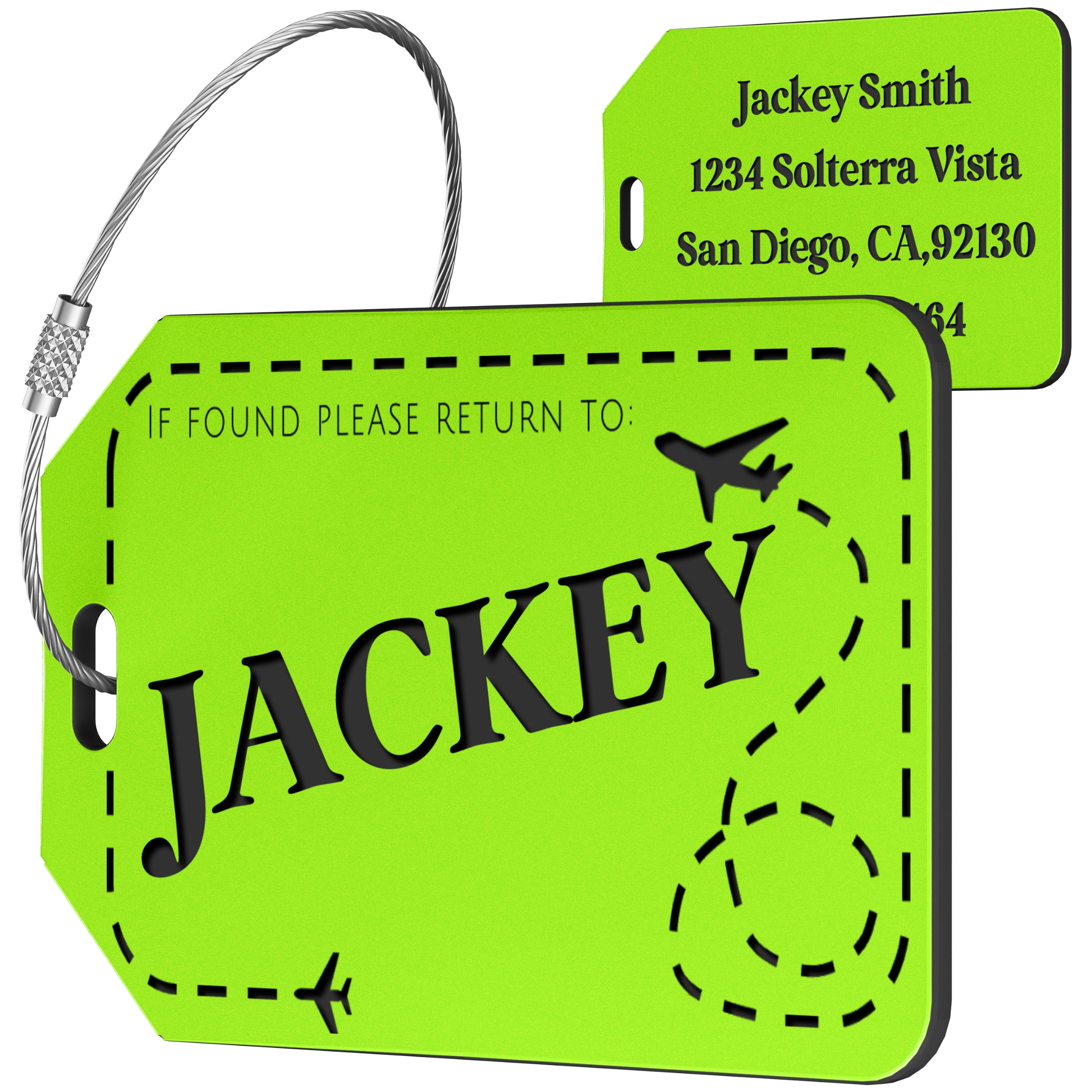 Luggage Tags for Suitcase - Personalized Engraved Acrylic Tag for Airplan Cruise Travel - Custom Name Tags Suitable for Bags and Backpacks 3" Curved Airplane Green