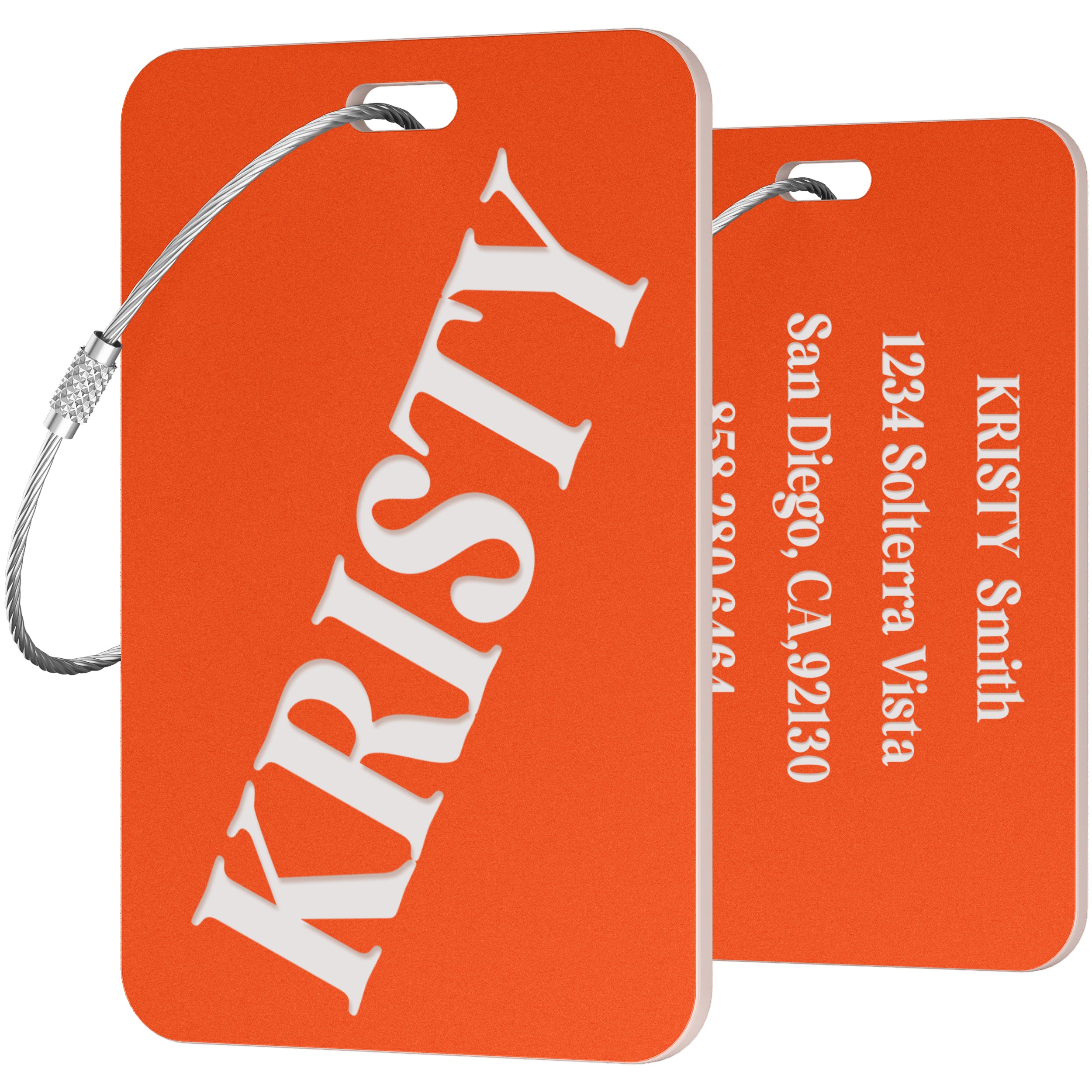 Luggage Tags for Suitcase - Personalized Engraved Acrylic Tag for Airplan Cruise Travel - Custom Name Tags Suitable for Bags and Backpacks 3" Square Orange