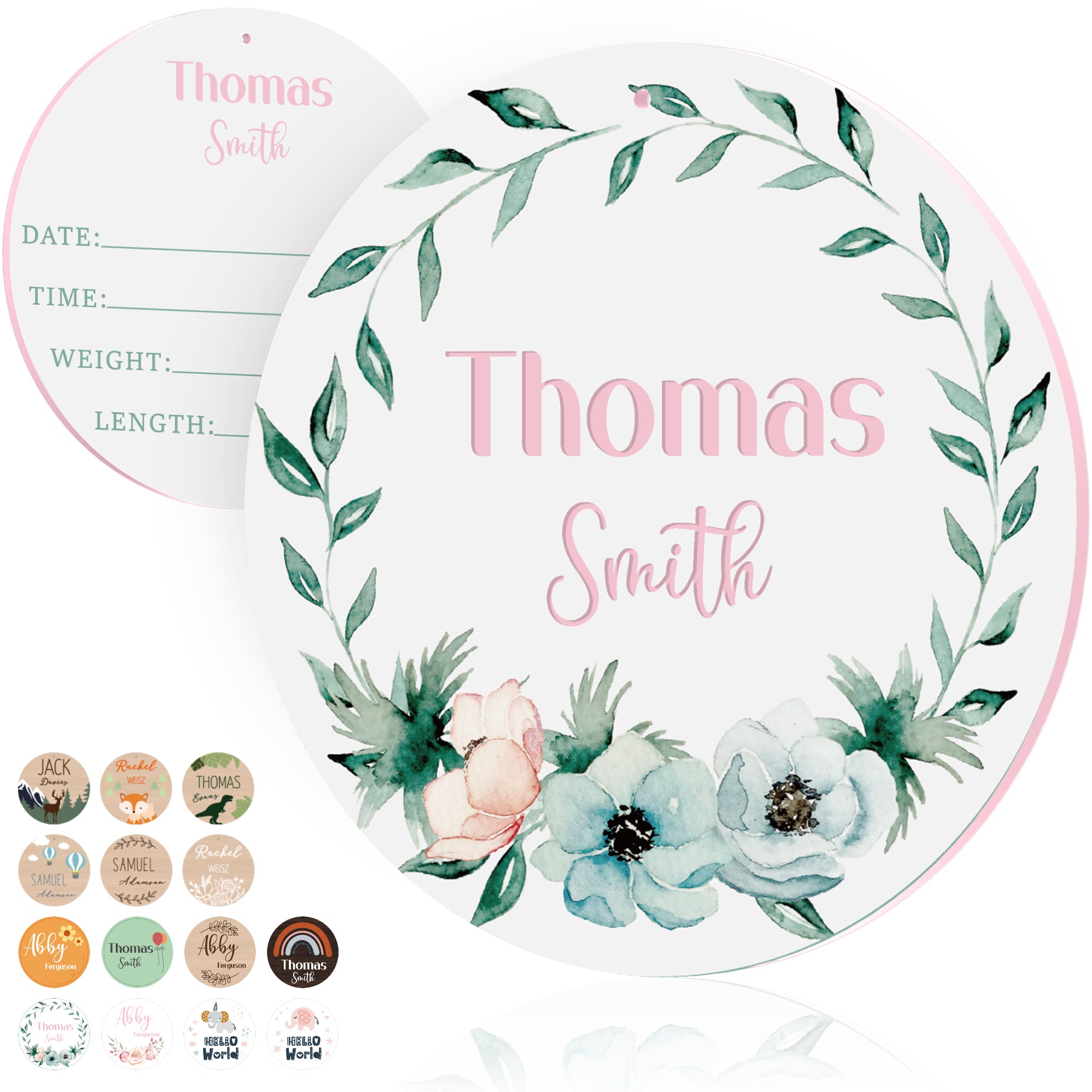 Personalized Newborn Baby Name (Green Flowers)