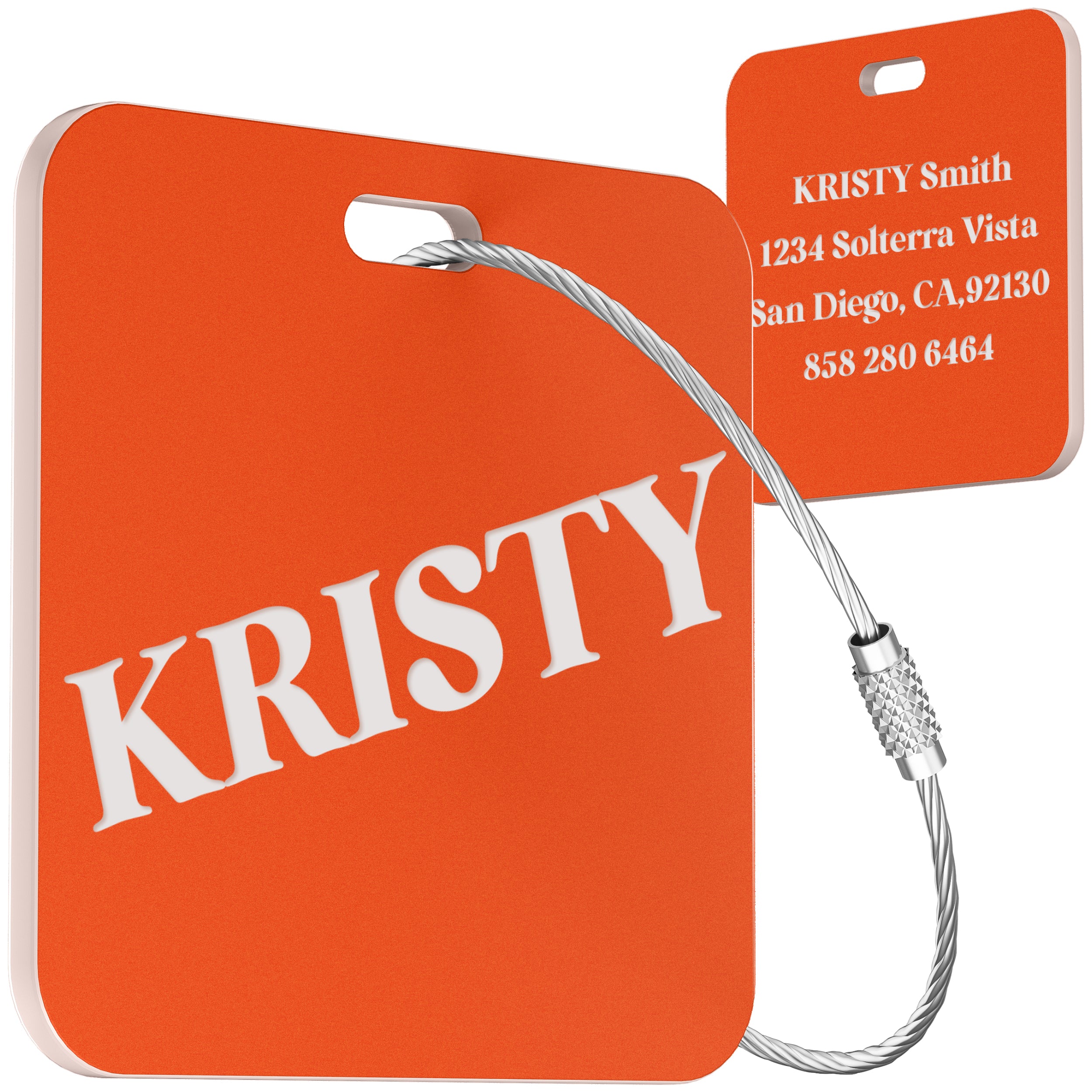 Luggage Tags for Suitcase - Personalized Engraved Acrylic Tag for Airplan Cruise Travel - Custom Name Tags Suitable for Bags and Backpacks 2" Square Orange