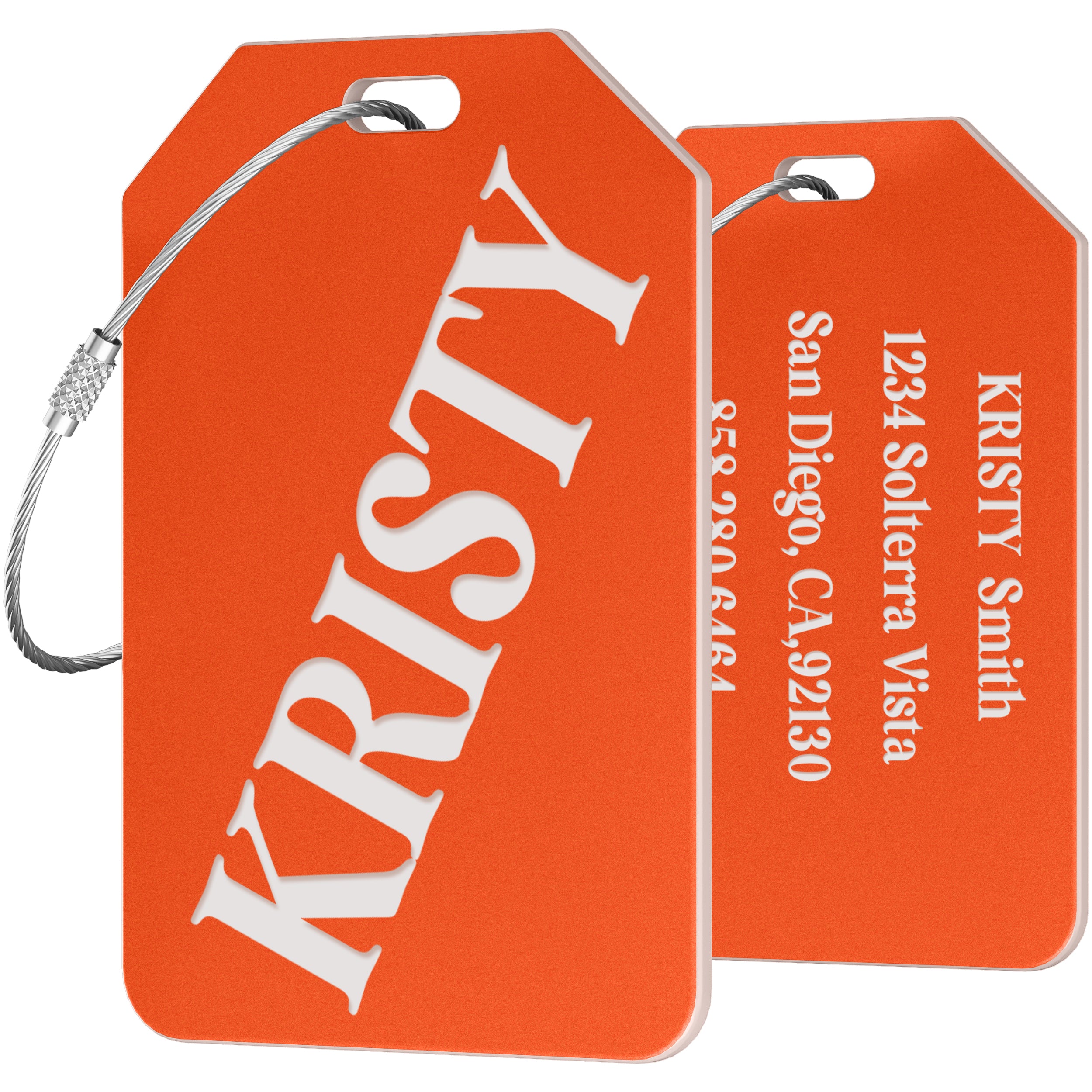 Luggage Tags for Suitcase - Personalized Engraved Acrylic Tag for Airplan Cruise Travel - Custom Name Tags Suitable for Bags and Backpacks 3" Curved Orange