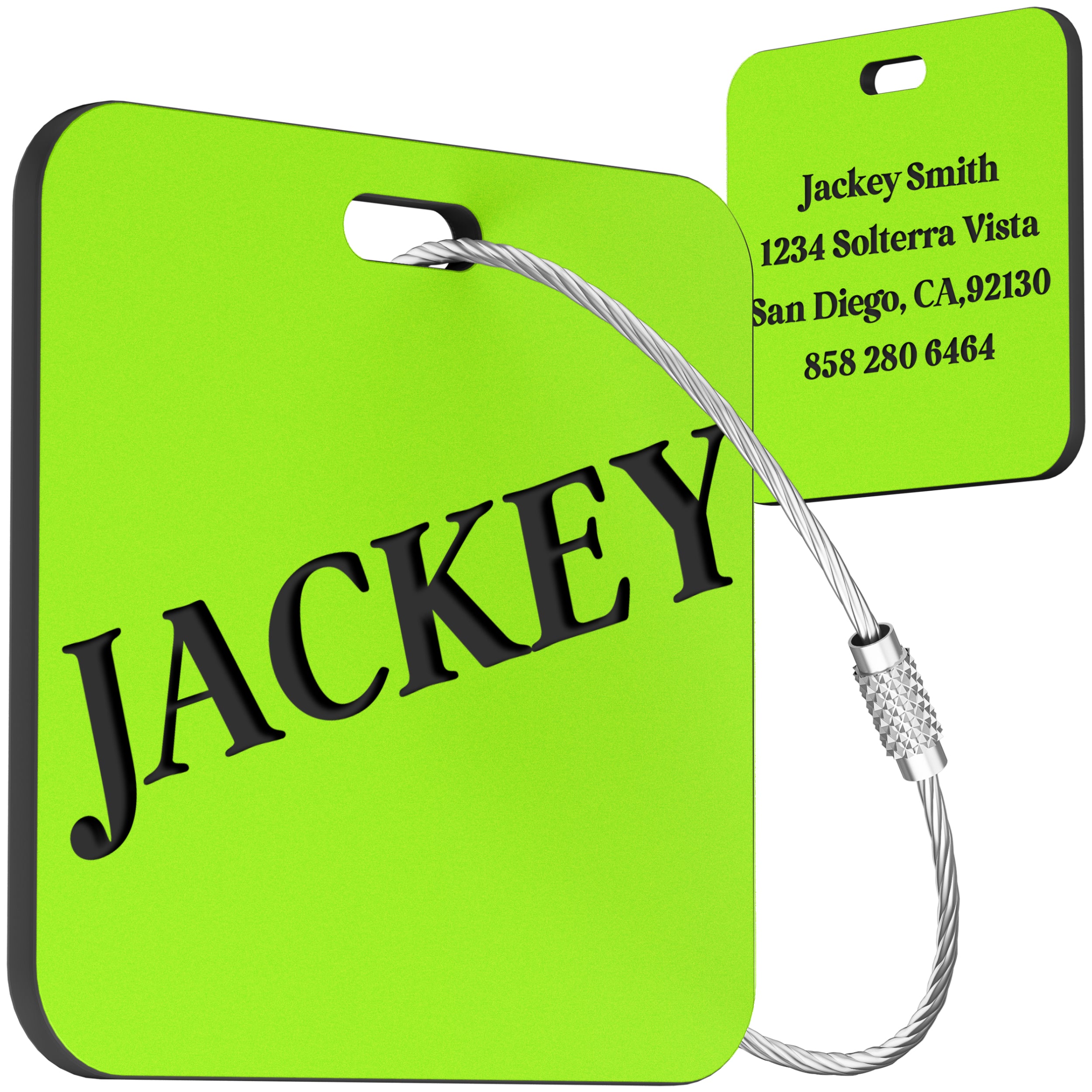 Luggage Tags for Suitcase - Personalized Engraved Acrylic Tag for Airplan Cruise Travel - Custom Name Tags Suitable for Bags and Backpacks 2" Square Green